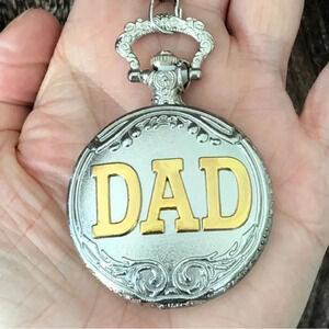 “Dad” Silver & Gold Father’s Day Birthday Gift Pocket Watch Pocket Chain NWT